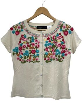 NWT Catherine Stewart for BellePointe Silk Blend Embroidered Floral Sweater - M